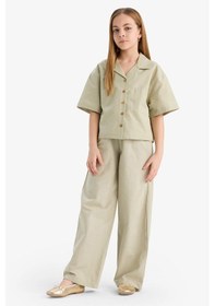 Resim DeFacto Kız Çocuk Cropped Fit Keten Kısa Kollu Gömlek D7638A825SMGN1156 