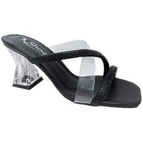 Resim Shoes 103 Şeffaf Uzun Topuklu Fashion Kadın Terlik Siyah 