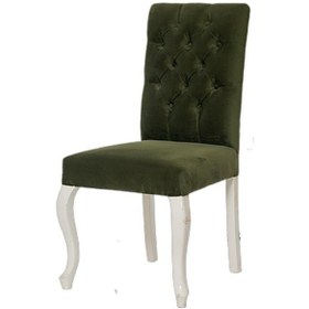 Resim Sandalye Zus555-073 Kapitone Kayın Aslan Ayak Parlak Beyaz Babyface Yeşil Döşem 