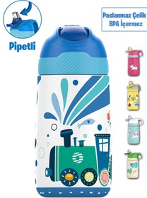 Resim Vagonlife Çocuk 350 ML Pipetli Çelik Matara Paslanmaz Çelik Termos 5 Farklı Renk 2055-350ML 