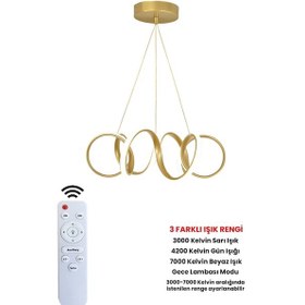 Resim Ransom Kumandalı Dimmerli Kıvrım Ledli Avize Gold Kasa Gold 