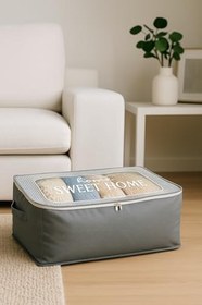 Resim Deconox Büyük Boy Bazaaltı Kalın Kumaş Hurç | Kazak Yastık Çok Amaçlı Yatakaltı Düzenleme Hurcu Gri (64cmx45cmx20cm) 4 lü 6 lı ve Şeffaf Pencereli Seçenekli (2 Lİ ŞEFFAF PENCERELİ) 