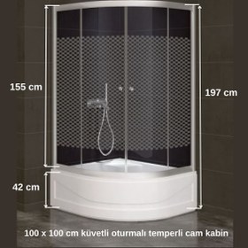 Resim ÖZCAN 100x100 Füme Cam Desenli +mini Küvet Duşakabin 