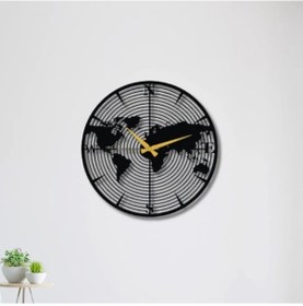 Resim Metal Duvar Saati Dünya Haritalı Rakamsız Sık Daire Dekoratif Saat Siyah-46 X 46 