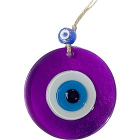 Resim Şeffaf Mor Nazar Boncuklu Duvar Süsü 10 Cm Cam Duvar Dekoru 