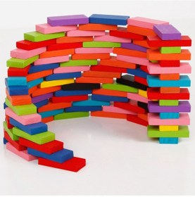 Resim Ahşap 200 Parça Domino - Eğitici ve Eğlenceli Renkli Domino Seti 