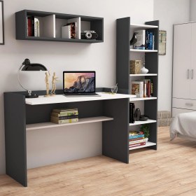 Resim Bimossa Hürrem Kitaplık ve Raflı Çalışma Masası Antrasit Beyaz 