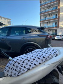 Resim CEBECİOTO BEYAZ SİYAH DESENLİ PENYE MOTOSİKLET KILIFI - 50CC ve 125CC MOTOR UYUMLU 