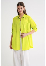Resim Mixray 4053 Kadın Tek Cepli Oversize Basic Gömlek Olive 