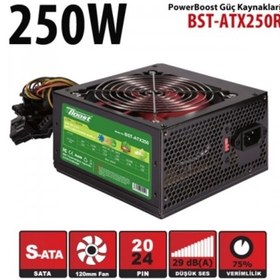 Resim PowerBoost BST-ATX250R 250w, PPFC 12cm Kırmızı Fanlı ATX PSU (Retail Box) 