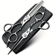 Resim Profesyonel 6 İnç Gümüş Kas Şekilli Kılavuz Saç Kesme Makası ve Berberler için İnceleme Makası 