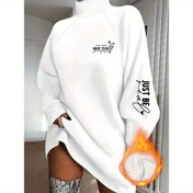 Resim Kadınlar İçin "HAVE to BE" Baskılı Şık Yüksek Yaka Sweatshirt - Rahat Sonbahar/Kış Günlük Kazak, Bol Kesim, Uzun Kollu, Bej, Günlük Giyim|Şık Kazak|Konforlu Kesim, Kadın Jumper ve Sweatshirt, Kadın Sweatshirt, Kadın Kazak, Kadın Sweatshirt Sonbahar 