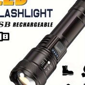 Resim 1PC USB Şarj Edilebilir LED El Feneri, Taşınabilir ve Yakınlaştırılabilir, Güç Göstergeli, Outdoor Kamp, Yürüyüş, Olta, Acil Durum Fener Işığı, 18650 Lityum Pil ile Çalışır, Elektronik Bileşenler ile 36V'dan Az 