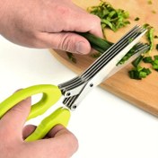 Resim Multilayer Paslanmaz Çelik Çok Fonksiyonlu Bıçaklar Mutfak Makasları Chive Kesici Bitki Baharat Mutfak Dilimleyici Dilimlenmiş Scallion Kesme, 5 Bıçaklı Mutfak Makasları Scallion Kesici Dilimleyici Dilimlenmiş Scallion Chive Kesici Restoran İçin 