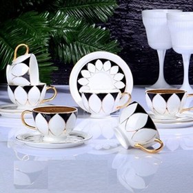 Resim Kosova Porselen 6'lı Tombul Fincan Takımı Drop Black Zjn-03 