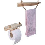 Resim Barış Dizayn Doğal Ahşap Banyo Havluluk Tuvalet Kağıtlığı Havlupan Jüt Ipli 2li Set 
