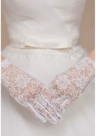 Resim Beyaz Renk Kısa Dantelli Eldiven 