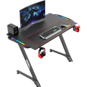 Resim Twisted Minds Z Şeklinde RGB Ledli Karbon Fiber Oyuncu Masası 