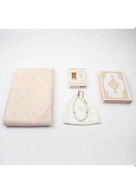 Resim Takke + Esans + Tesbih + Seccade + Kuran Hediye Seti Çanta Boy, Beyaz 