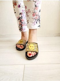 Resim Kadın Simli Parlak Günlük Plaj Ev Dışarı Terliği Sarı-gülen Yüz Sarı 