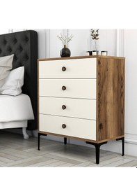 Resim Lizbon 4 Çekmece Şifonyer - Ceviz -Krem 