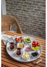 Resim Kitchen Trend Ahşap Kulplu Metal Tepsi 2'li 45 CM+Beyaz Çay Kahve Sunum Tepsisi 30 CM 