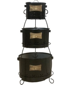 Resim Toptanfoni 3 Katlı Ferforje Lüx Patates, Soğan Ve Sarımsak Saklama Kovası Sepeti Seti Siyah Siyah 