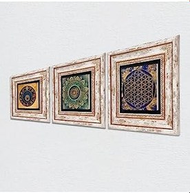 Resim Pinecone Stone Mandala, Yaşam Çiçeği, Nazar Taş Duvar Tablosu - Çerçeveli Taş Tablo - Dekoratif Duvar Sanatı - Modern Ev ve Ofis Duvar Dekoru K3-375 