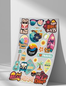 Resim Sticker Market Tatil, Bavul, Seyahat, Traveling Sticker Seti, Düz Yüzeyler Için A4 Boyutu Çıkartma Etiket Seti 