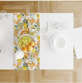 Resim Limon Tasarımlı Runner 140x45cm Ince Keten, Uluslararası Yıkama Ve Solmama Sertifikası Çok Renkli 