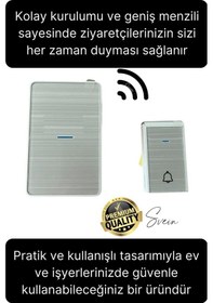 Resim Lüks Kablosuz Uzaktan Kumandalı Yüksek Sesli Uzun Mesafe Menzil Kapı Zili Ev Ofis Dükkan 50 Metre 