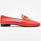 Resim Elle Kırmızı Deri Kadın Loafer 
