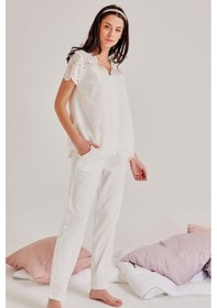 Resim Magic Form 19108 Ekru Hamile Lohusa Pijama Takımı 