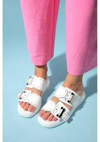 Resim Luvishoes Zley Beyaz Şeffaf Tokalı Kadın Terlik Beyaz 