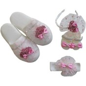 Resim Lohusa Taçlı Terlik Seti Pembe Taşlı Puanlı Fiyonk Çok Renkli 