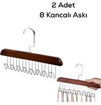 Resim Mithra Life MIT1220 8 Kancalı Kahverengi Ahşap Elbise Eşarp Kravat Kemer Çanta Askısı - 2 Adet 