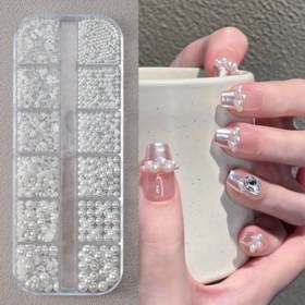 Resim Evde DIY ve profesyonel manikürler, yüz makyajı ve el sanatları için 12'li Izgara Yarım Daire Beyaz İnci Takı Aksesuarı (0.15-0.5 Cm) 