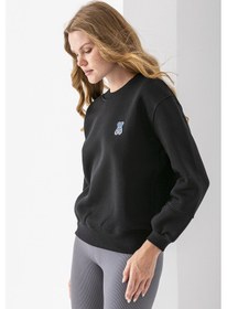 Resim Kadın Bisiklet Yaka Taşlı Ayıcık Nakışlı 3ip Sweatshirt Siyah - 2625 Siyah 