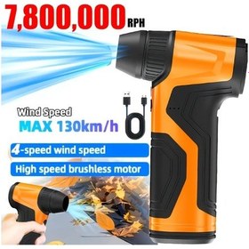 Resim Globalbloom 2025 Yeni Turbo Jet Üfleyici Turbo Fan-orange Yüksek Güçlü 4 Hız Ayarlı Usb-c Hızlı Şarj Ev Araba Kamp Kar Temizleme 