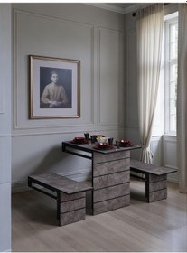 Resim Firuze Duvara Monte Katlanabilir 2 Tabureli Pratik Yemek Masası Balkon Masası Gri 