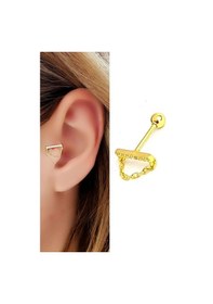 Resim Zirkon Taşlı Zincir Detaylı 925ayar Gümüş Üzerine Altın Kaplama Tragus Ve Kıkırdak Piercing Altın 