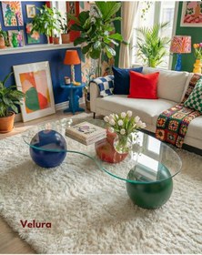 Resim Küre Orta Sehpa - 1 Yeşil Top & 1 Kırmızı Top & 1 Mavi Top - Fasulye - Şeffaf Cam Çok Renkli 