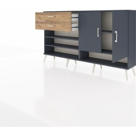 Resim Arges Konsol 4 Raflı 2 Çekmeceli 2 Kapaklı 176x30x99 Antrasit-ant Antrasit-antrasit/çam 