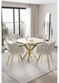 Resim Mutfak Masası Takımı Yemek Masası Takımı 4 Kişilik Yuvarlak Wega Takım 4 Kişilik Gold 