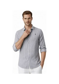 Resim Deepsea Gri Slim Fit Çizgili %100 Pamuk Erkek Gömlek Nefes Alan Şık Günlük Gömlek 2602626 Gri 