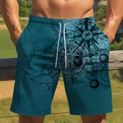 Resim Erkekler için Hızlı Kuruyan Elastik Bel Bantlı Yüzme Şortu - Nefes Alabilen Polyester Geometrik Pusula Desenli Yazlık Plaj, Havuz ve Seyahat İçin Spor Tasarım, Dayanıklı Yapı, Aktif Erkeklere Özel, Modern Mayo, Hafif Malzeme, Fitness Tutkunları 