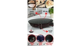 Resim 2000W Termostatlı 50 cm Granit Emaye Sac, Ekmek, Gözleme, Börek, Katmer Için 