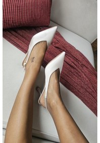 Resim 10 44 Topukla Kadın Arkası Açık Kadeh Topuklu Stiletto Abiye Ayakkabı Ten Saten 