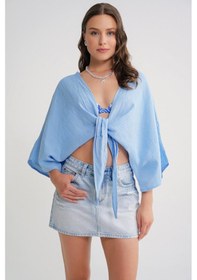 Resim Mixray 4723 Kadın Önü Bağlamalı Bolero Bluz Bebe Mavi 