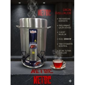 Resim Netoc Vatan Elektrikli Çay Semaveri 160 Bardak Kapasiteli Çaycı Çelik Çift Musluklu 